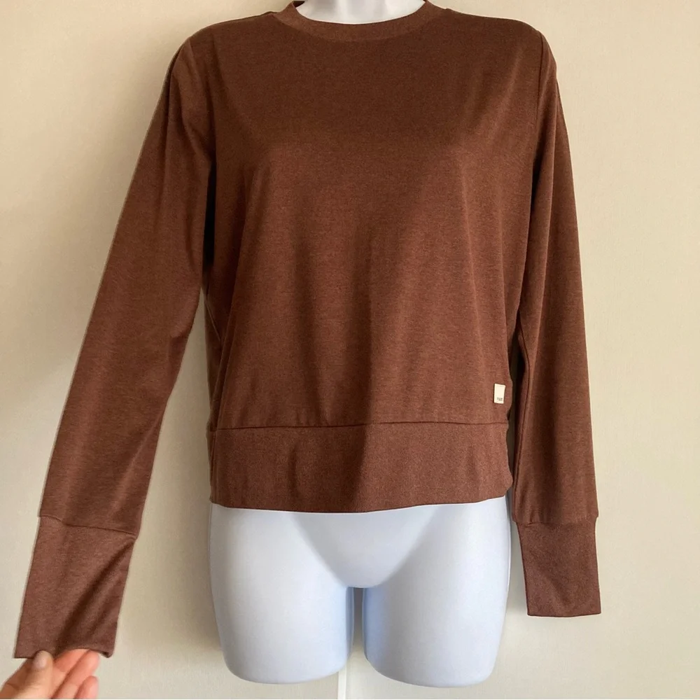 Vuori Daydream Brown Crew Neck Long Sleeve Tee in Mulberry Heather, Sz XS - Picture 2 of 14